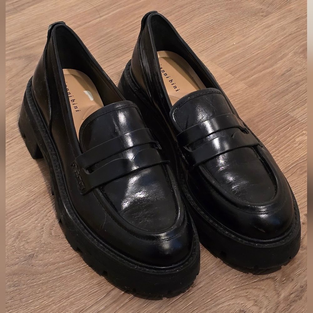 Gianni Bini Black Chunky Leather Penny Loafers